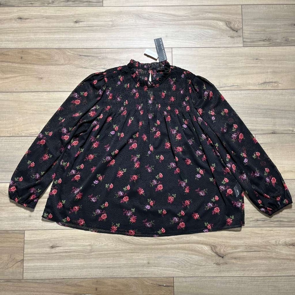 Banana Republic Womens Floral Long Sleeve Smocked Blouse With Flocking Size L